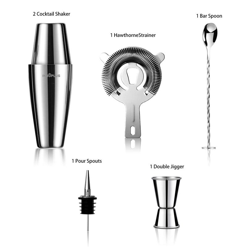 INNÃ”PLUS Cocktail Shaker, 27OZ Martini Shaker, Drink Shaker, Cocktail Shaker Set 6 Pcs,Boston Shaker, Bar Set, Cocktail Strainer, Bar tools, Bartender Kit, Stainless Steel Double Measuring Jigger, Mixing Spoon - Image 2